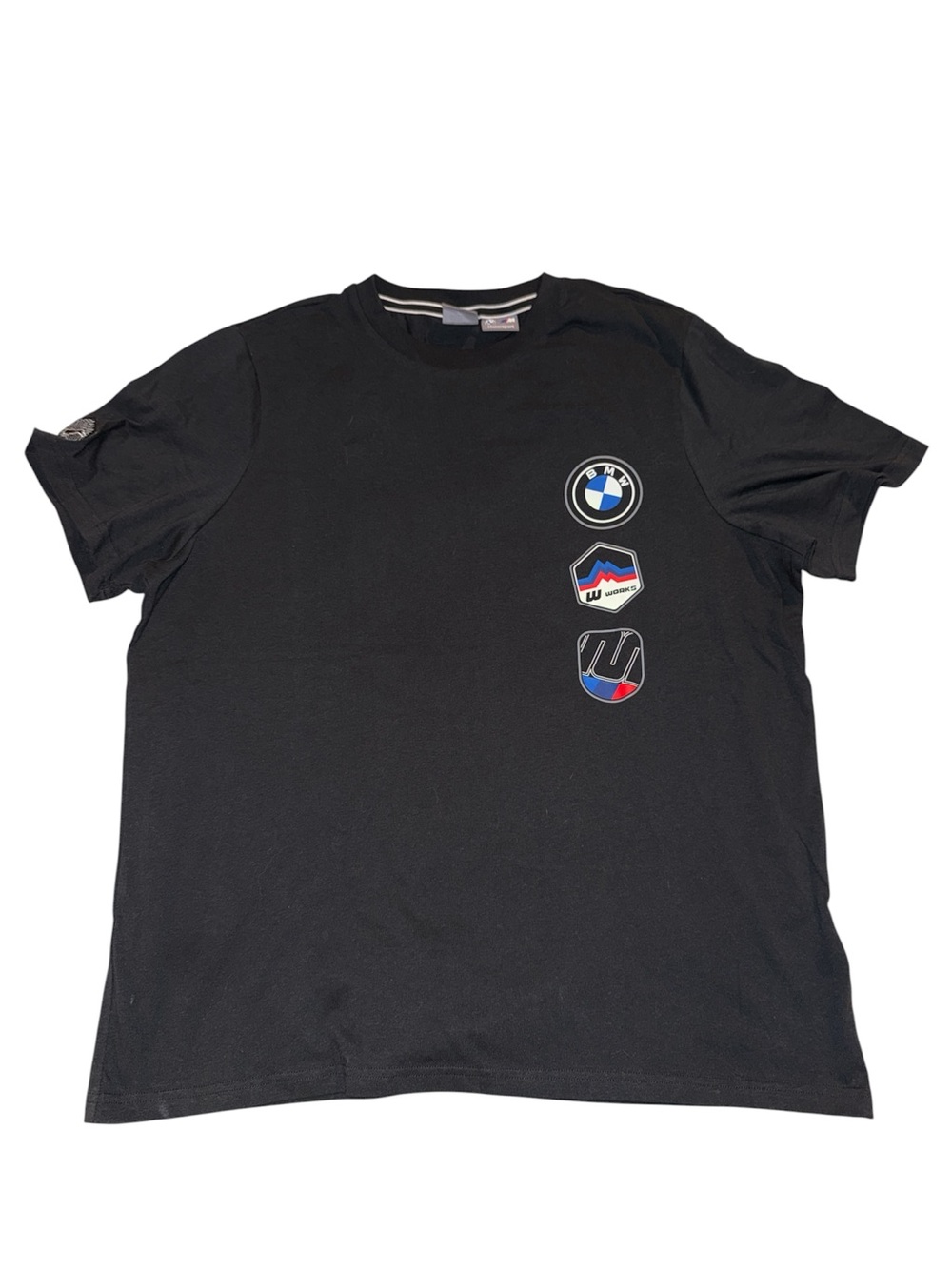 BMW Motorsport Men's Black Short Sleeve Tee with Triple Logos size xl NWOT